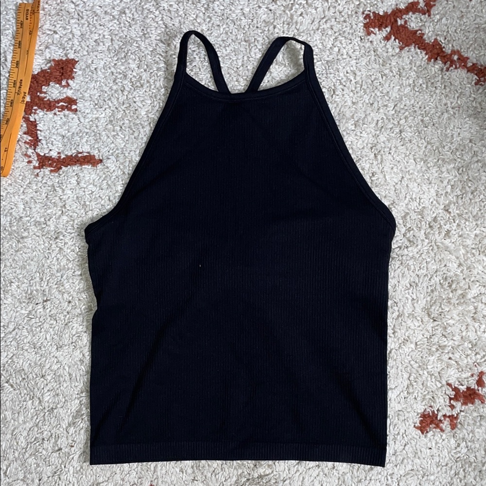 NWOT- Sz XL- ProFit- High Neck Racerback- Ribbed Workout Tank- Black- Shelf Bra